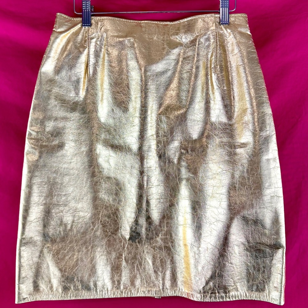 Vintage Gold Metallic Leather Mini Skirt Disco Glam Party Festival‎ 90s Size 12